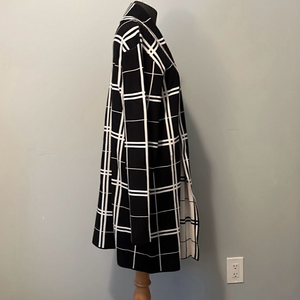 Premise Studio Women's Black White Plaid Open Front Knitted Cardigan Size XL - Picture 5 of 8